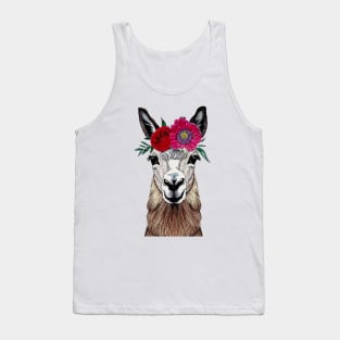 Floral Crown Llama Red and Pink Flowers Tank Top